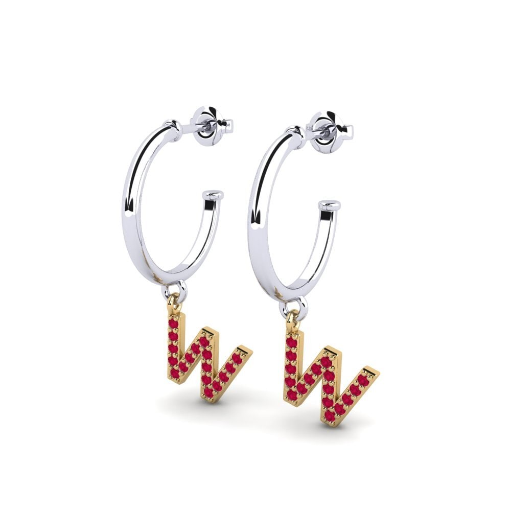 18k Oro Blanco & Amarillo Rubí Pendiente de mujer Nkwerre - W