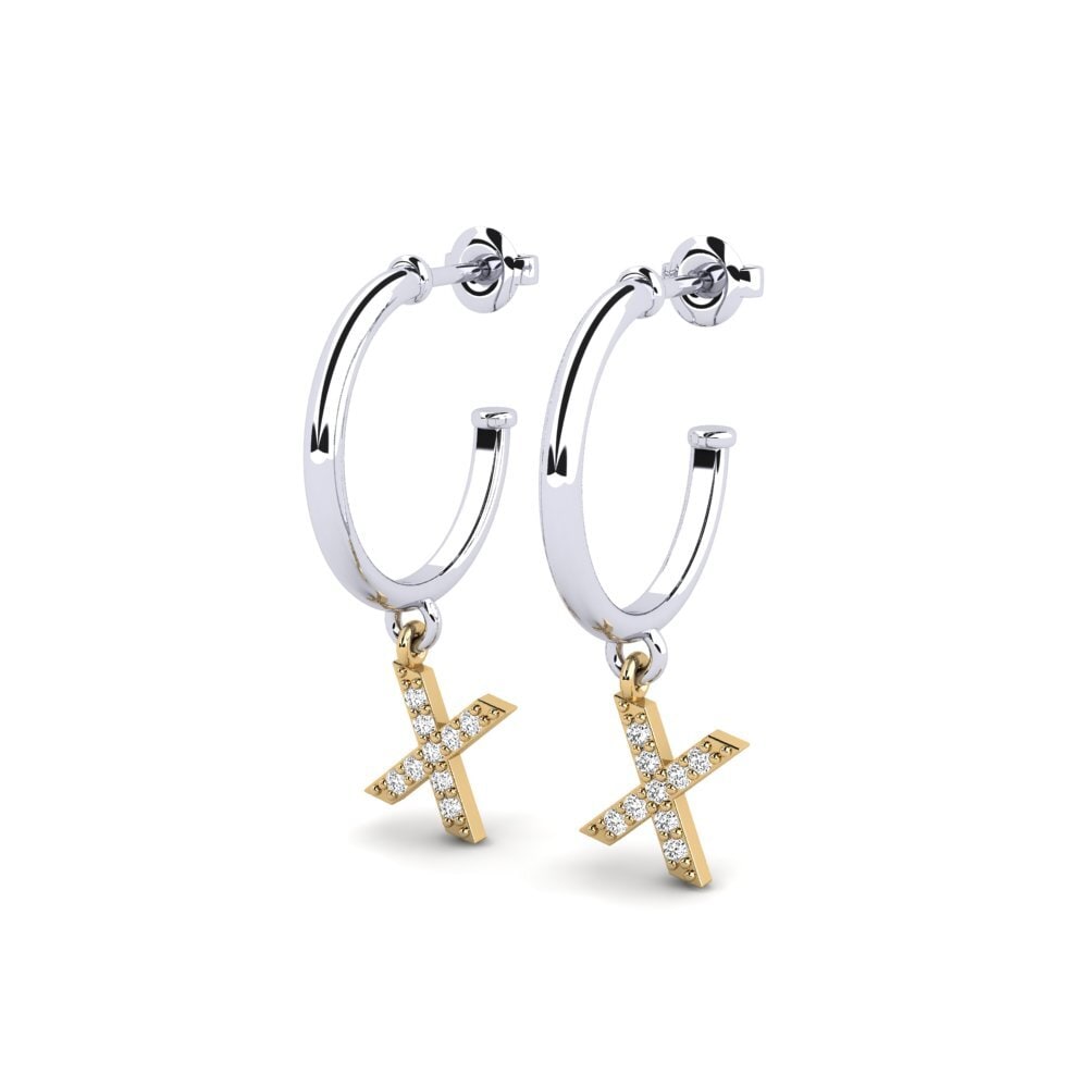 18k Oro Blanco & Amarillo Moissanita Pendiente de mujer Nkwerre - X