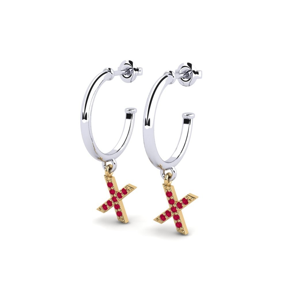 18k Oro Blanco & Amarillo Rubí Pendiente de mujer Nkwerre - X