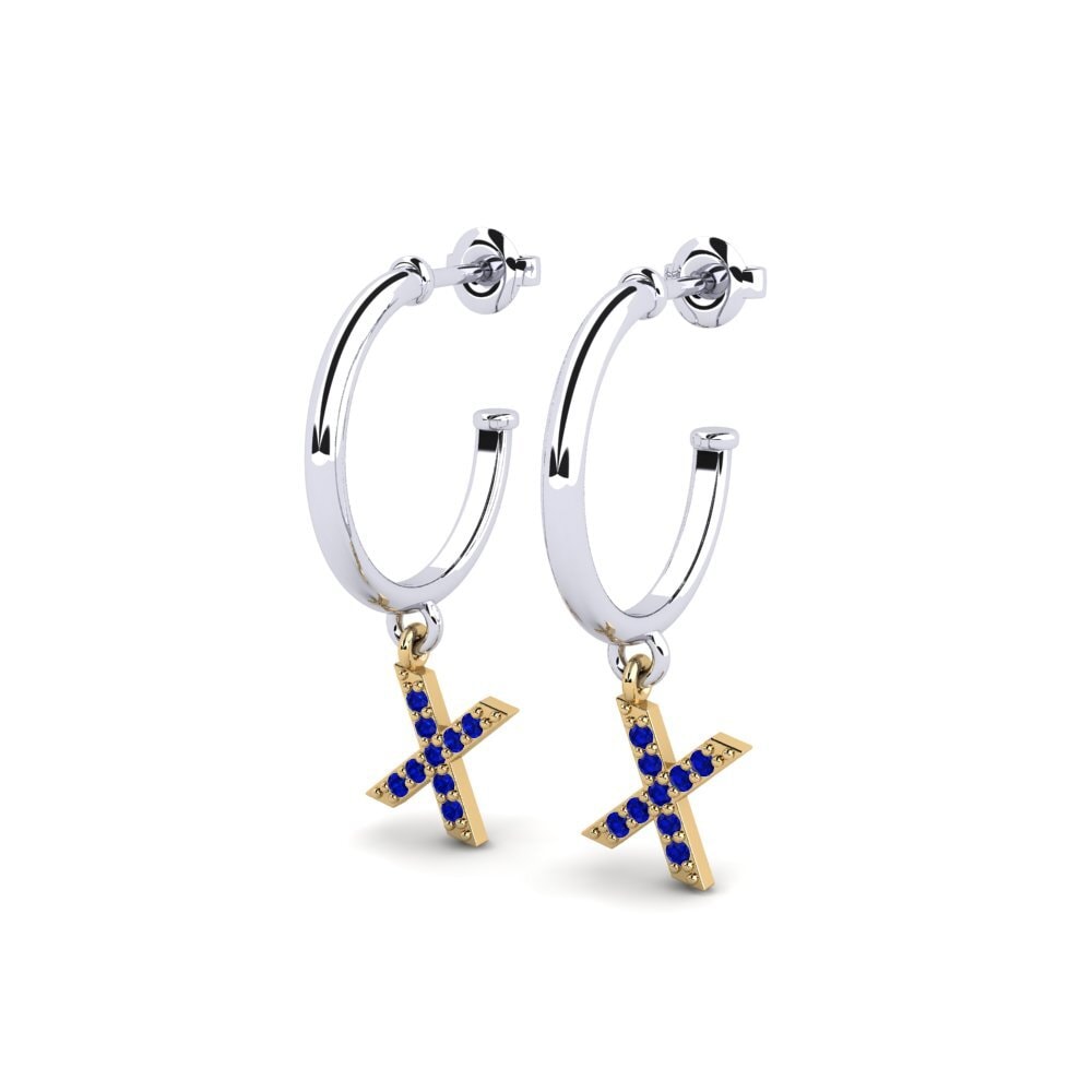 18k Oro Blanco & Amarillo Zafiro Pendiente de mujer Nkwerre - X