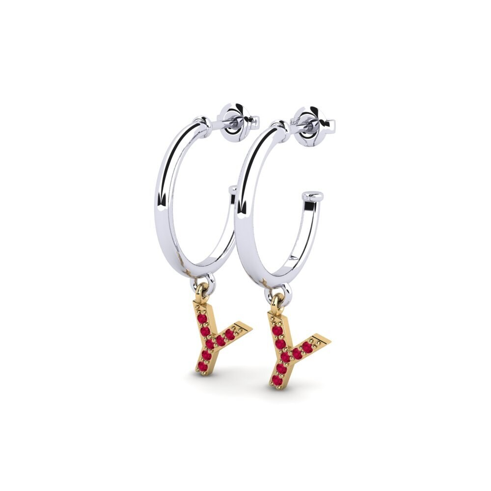 18k Oro Blanco & Amarillo Rubí Pendiente de mujer Nkwerre - Y