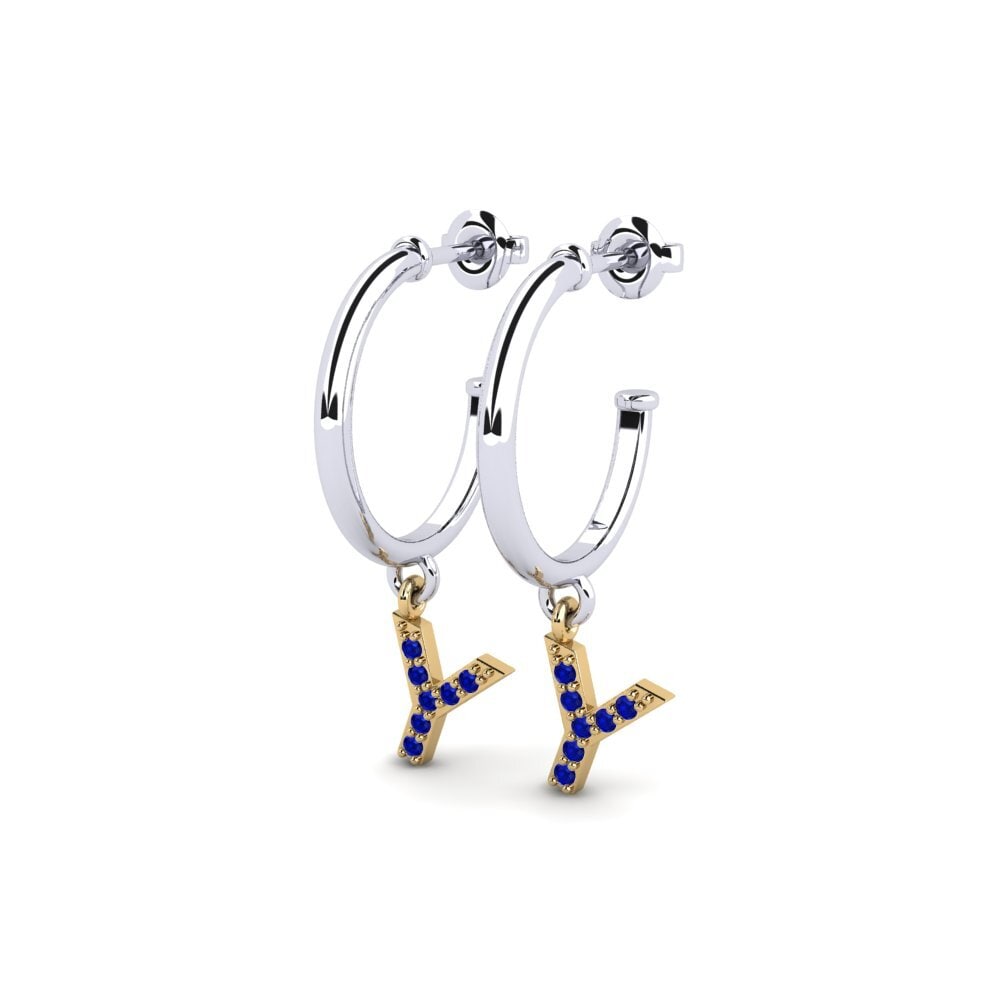 18k Oro Blanco & Amarillo Zafiro Pendiente de mujer Nkwerre - Y