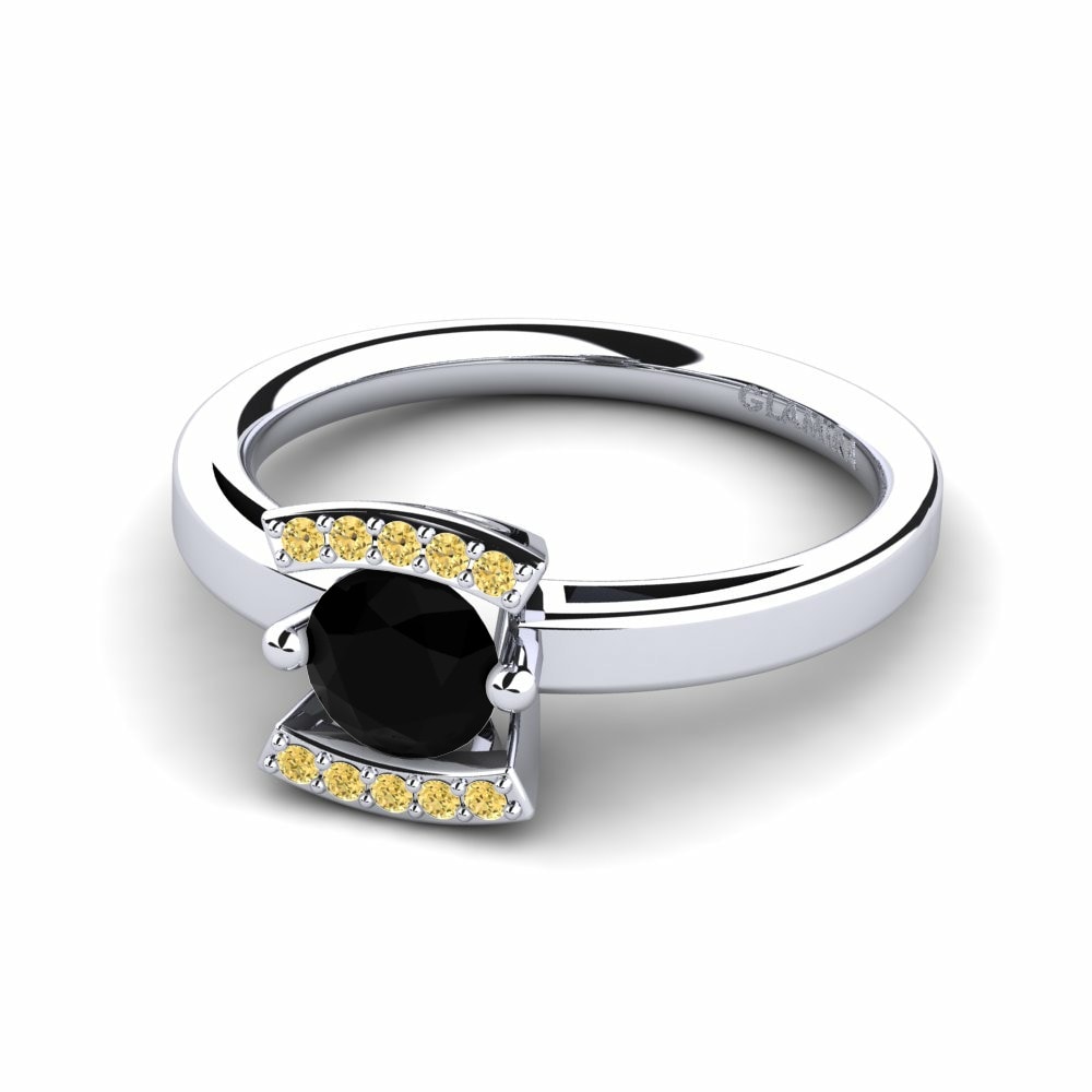 Side-Stone Black Diamond Coloured Engagement Rings