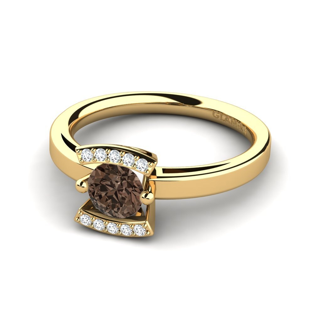 Anillos de compromiso con diamantes de colores 18k Oro Amarillo Cuarzo humo Piedra lateral