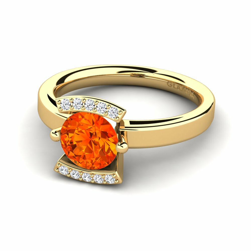 Bagues Or Jaune 18k Saphir orange Pierres latérales