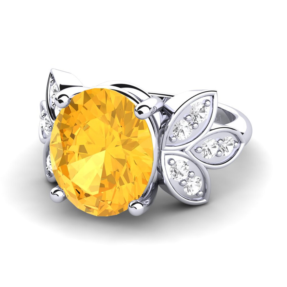 White Silver Citrine Ring Aretha