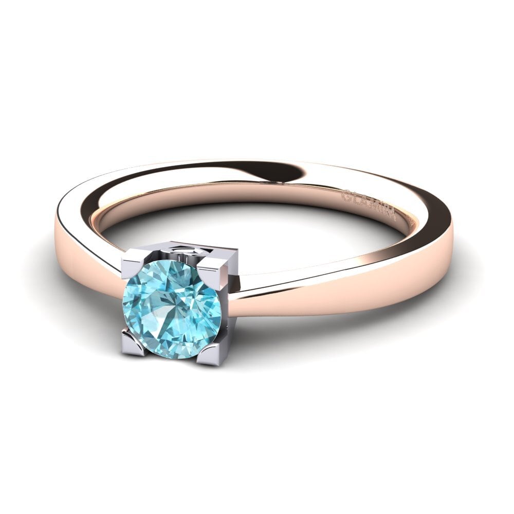 14ct Rose & White Gold Blue Zircon Women's Ring Calmar