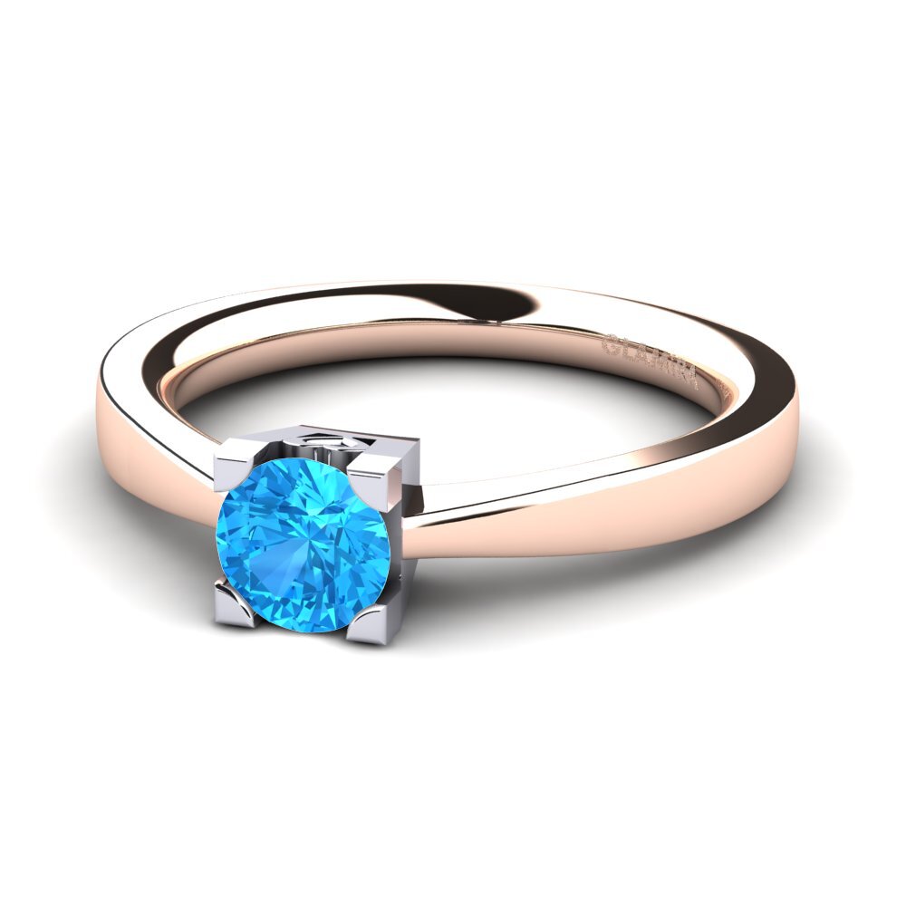 18ct Rose & White Gold Blue Topaz Women's Ring Calmar