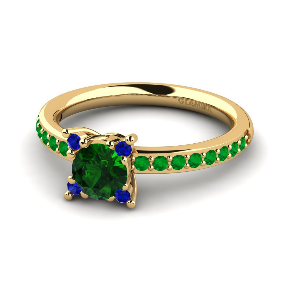 14ct Yellow Gold Green Tourmaline Engagement Ring Eglontina