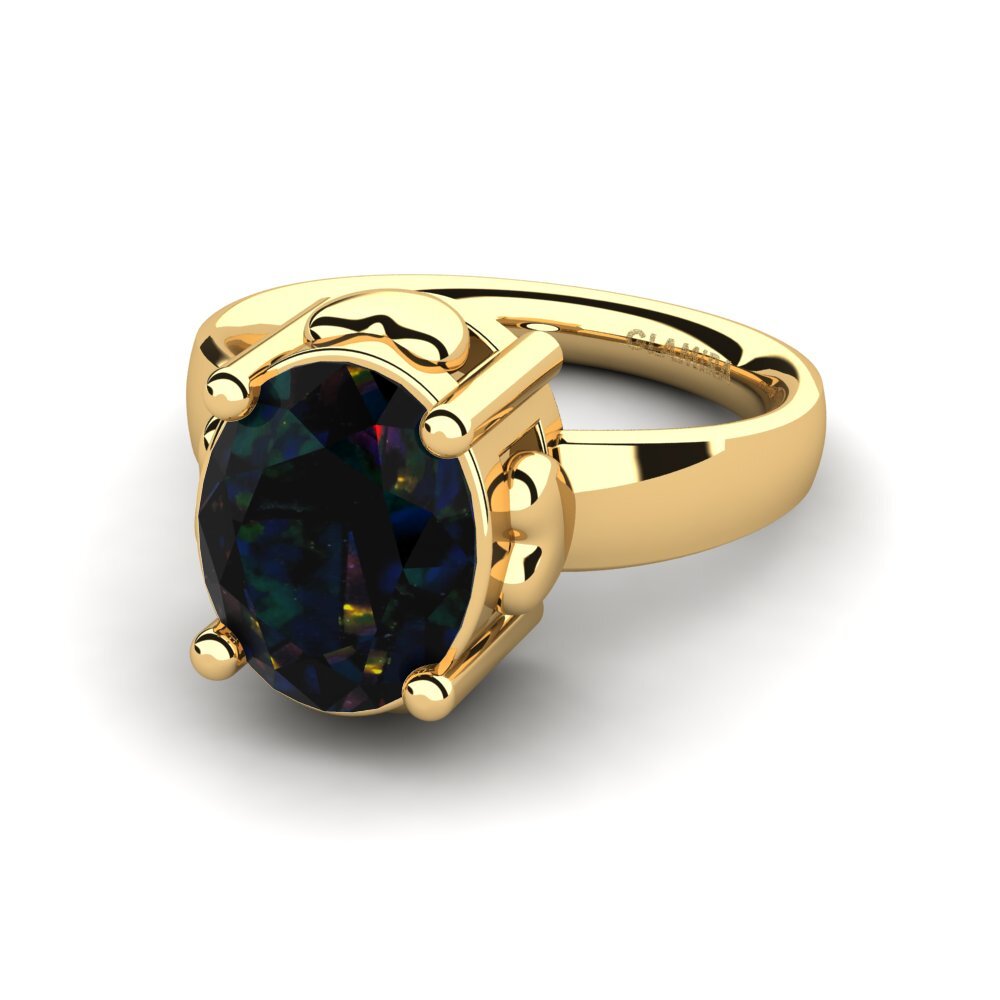 18k Oro Amarillo Opalo Negro Anillo de compromiso Jeralee