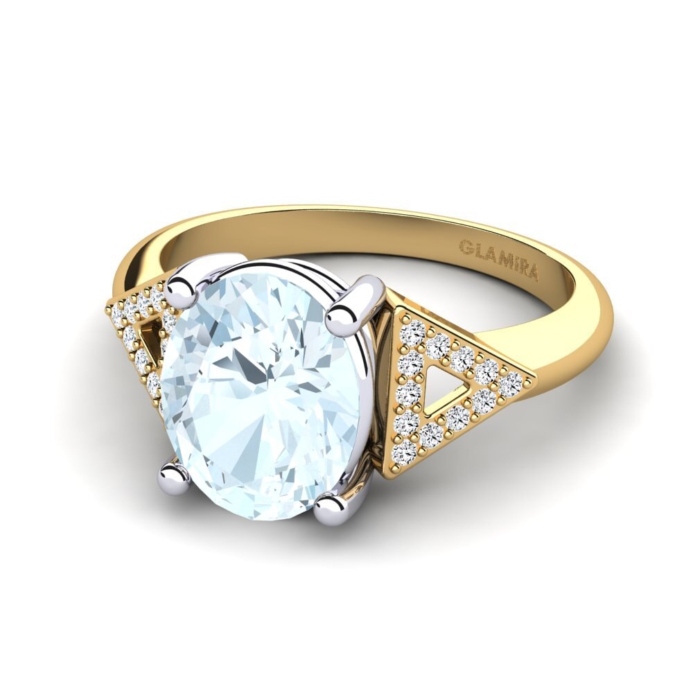 Side-Stone Aquamarine 14ct Yellow & White Gold Coloured Engagement Rings