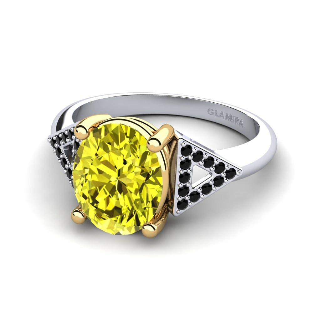 Side Stone 585 Bielo-žlté zlato Farebné zásnubné prstene