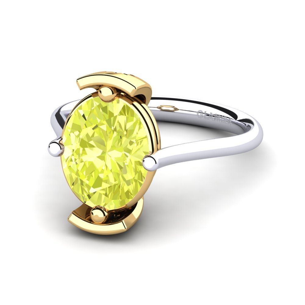 14k Oro Blanco & Amarillo Cuarzo Limón Anillo de compromiso Joharis