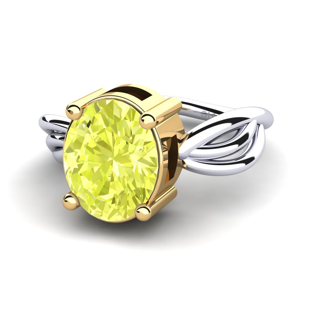14k Oro Blanco & Amarillo Cuarzo Limón Anillo de compromiso Lezina