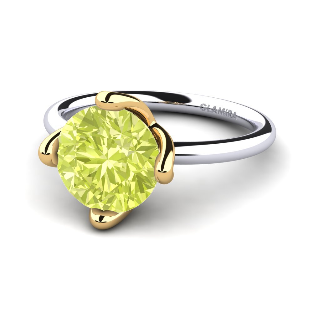 14k Oro Blanco & Amarillo Cuarzo Limón Anillo de compromiso Loredana 3.0 crt