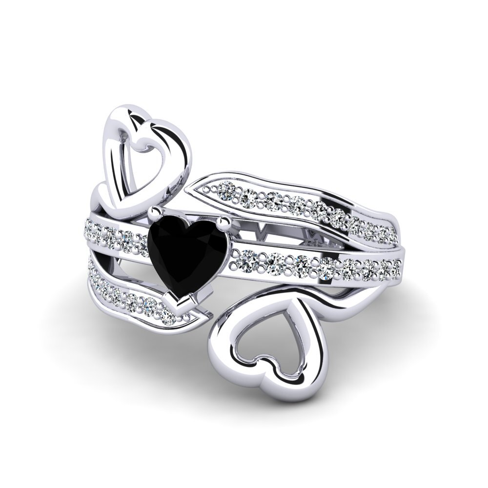 White Silver Black Onyx Women's Ring Nocha