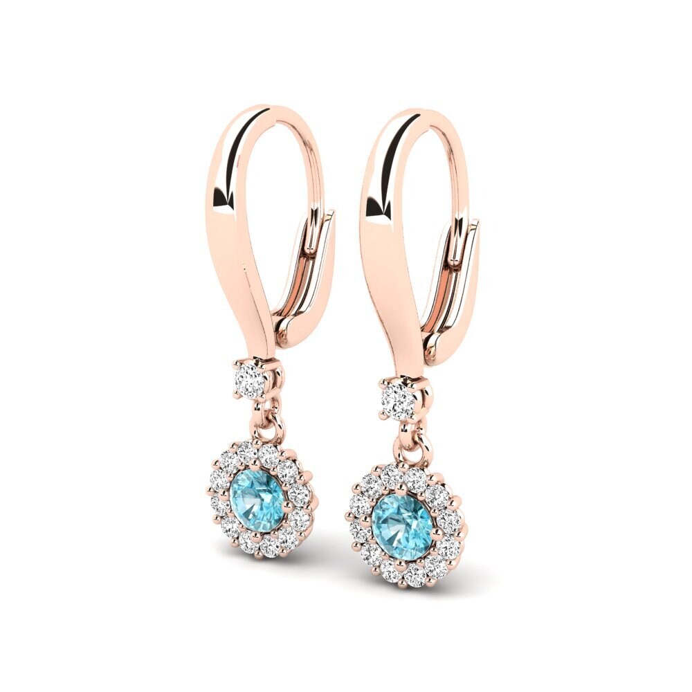 14ct Rose Gold Blue Zircon Women's Earring Nodosite