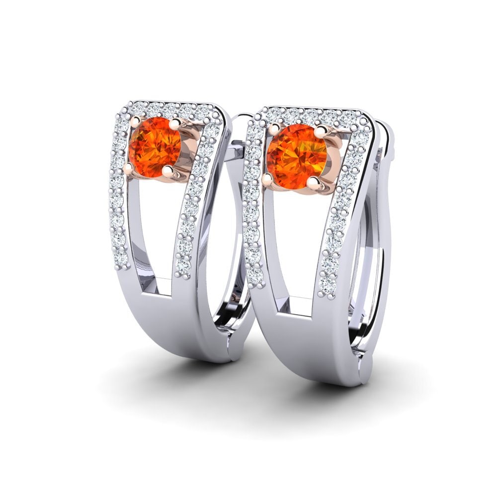 9K White & Rose Gold Orange Sapphire Earring Nonna