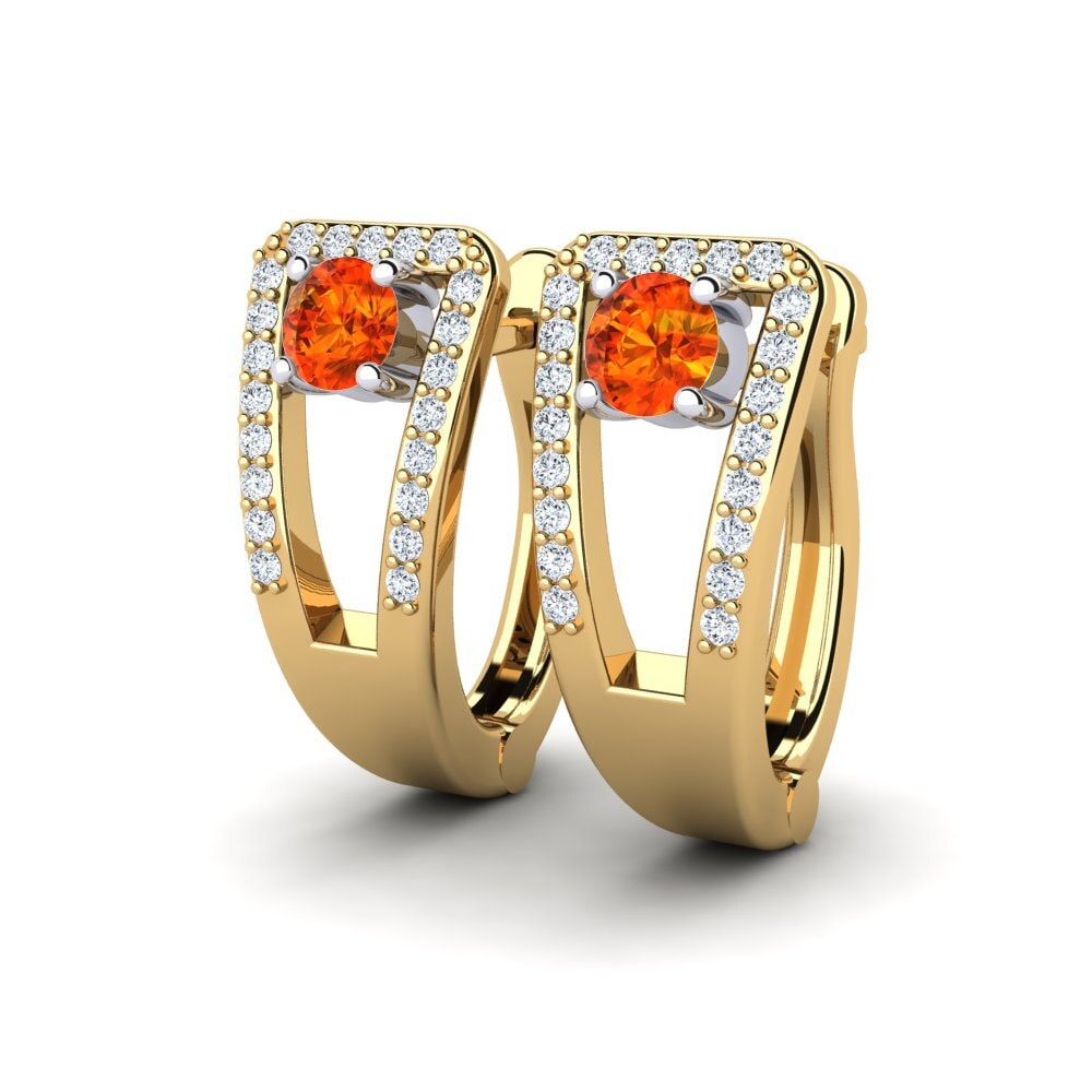 14K Yellow & White Gold Orange Sapphire Earring Nonna