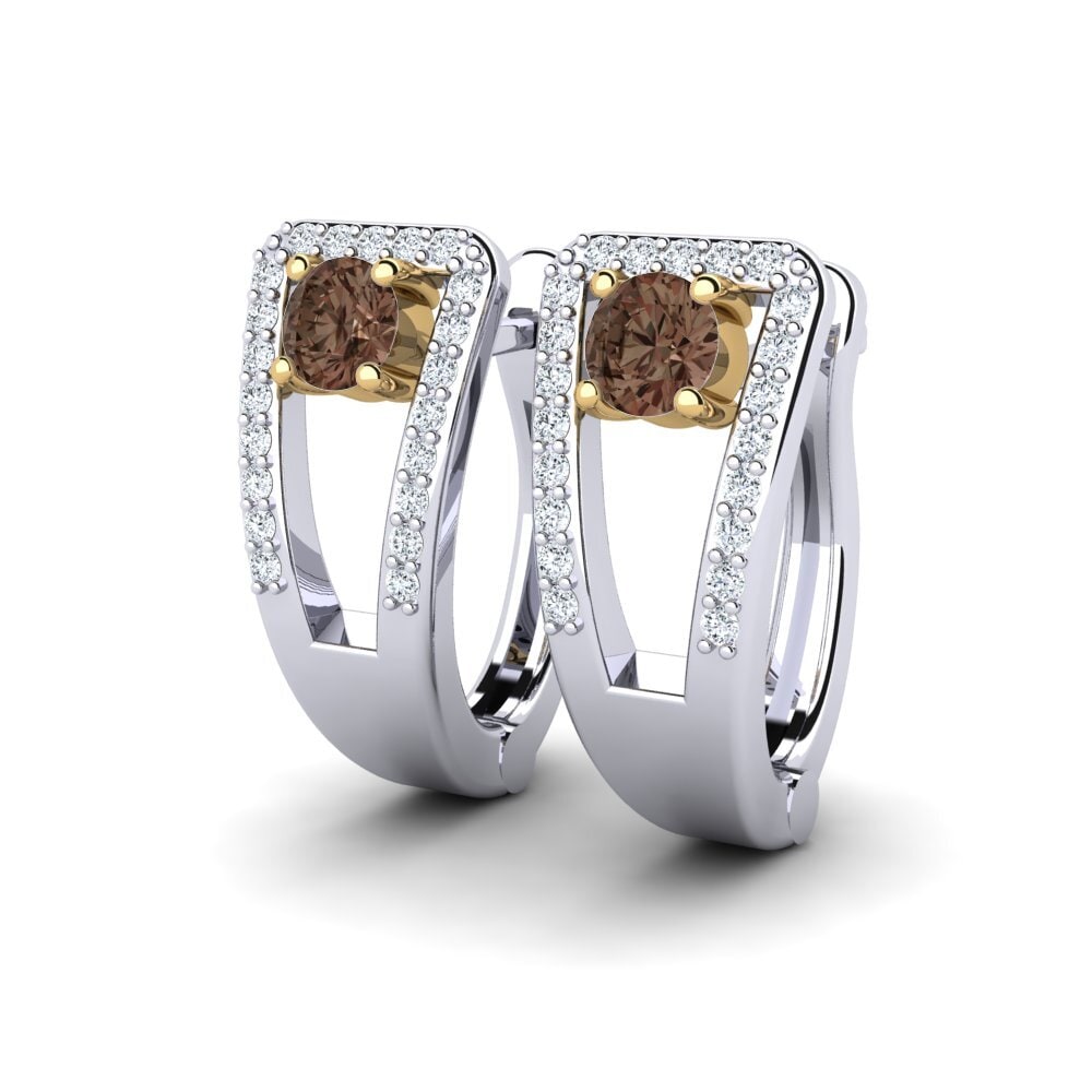 14ct White & Yellow Gold Smoky Quartz Women's Earring Nonna