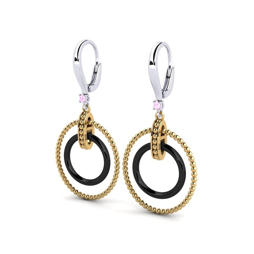 14k Oro Amarillo & Blanco Zafiro Rosado Pendiente de mujer Nowell