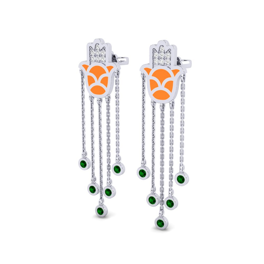 14k White Gold Green Zirconia Women's Earring Ntseeg