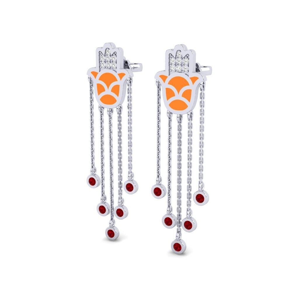 14k White Gold Red Zirconia Women's Earring Ntseeg