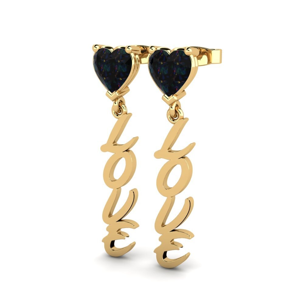 14ct Yellow Gold Black Opal Women's Earring Oak