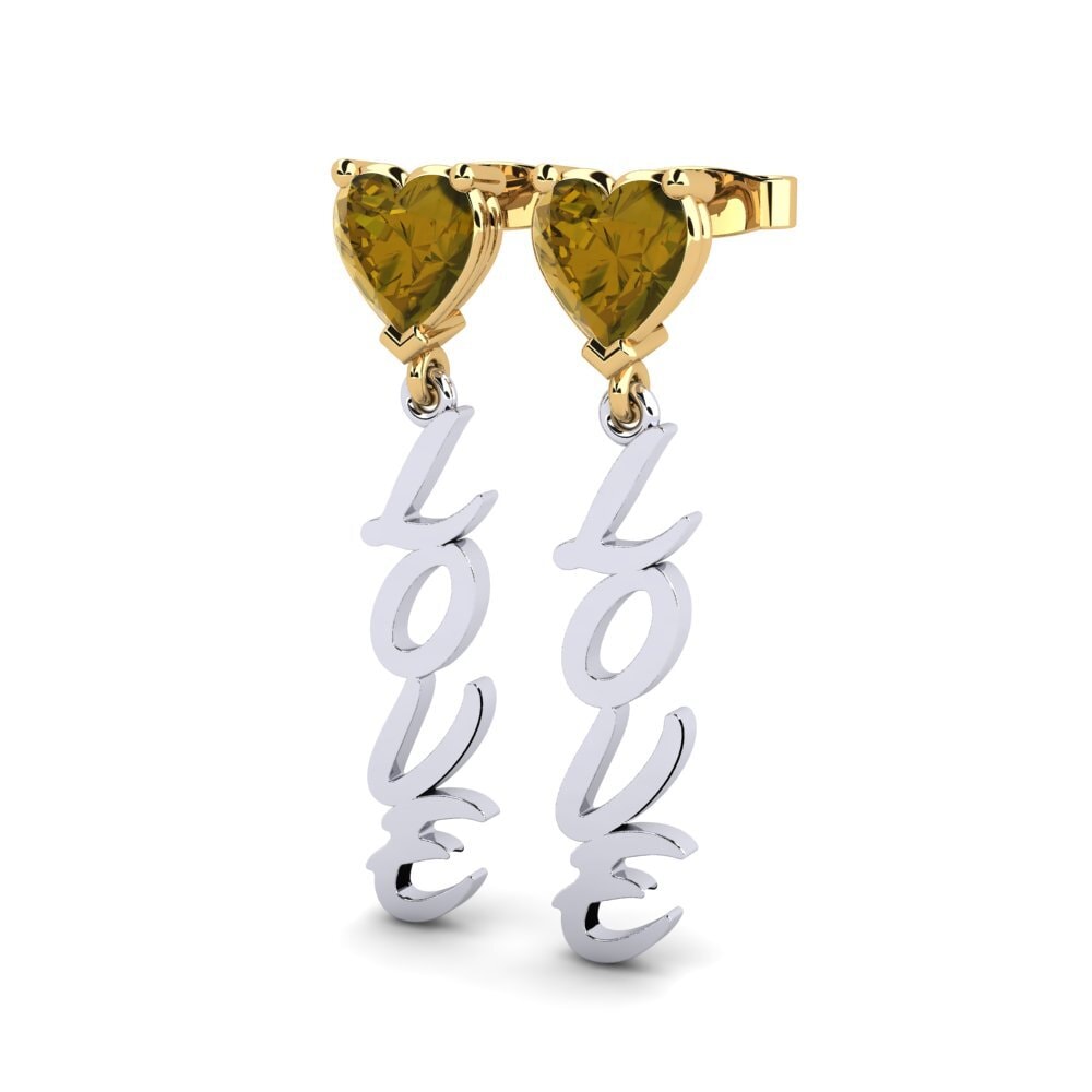 18k Oro Blanco & Amarillo Circón Marrón Pendiente de mujer Oak