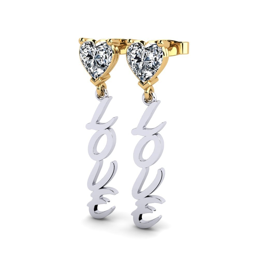18k Oro Blanco & Amarillo Circonita Pendiente de mujer Oak