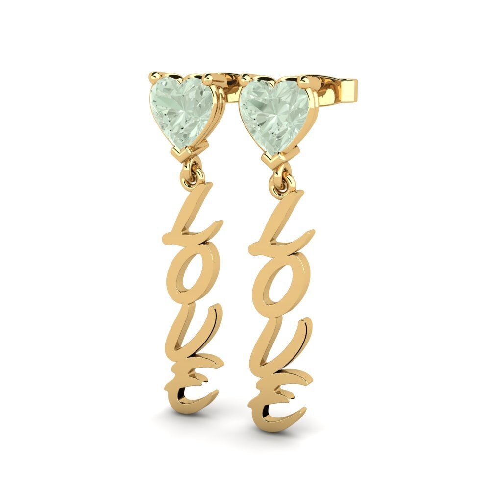 14ct Yellow Gold Green Amethyst Women's Earring Oak
