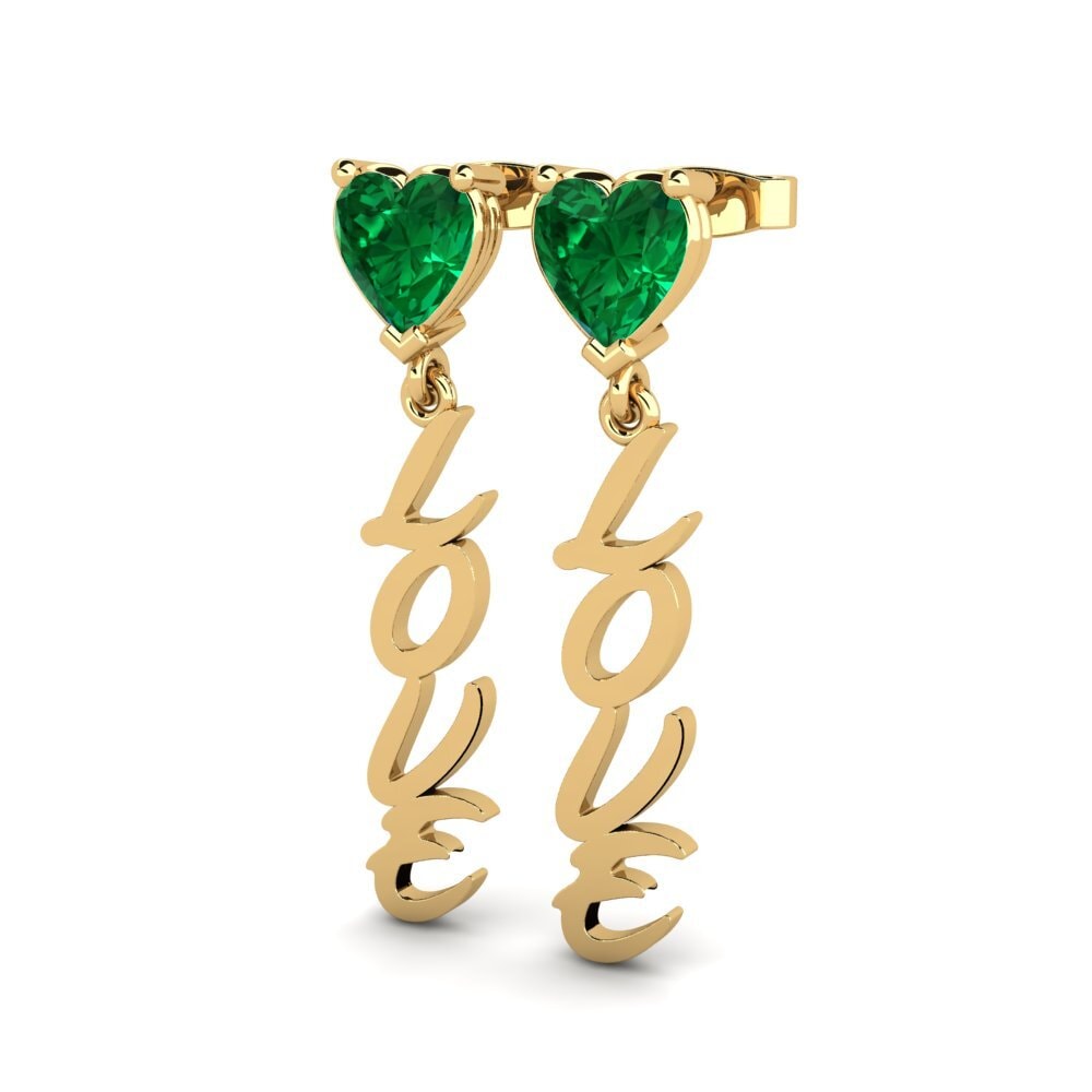 14ct Yellow Gold Emerald (Lab Created) Women's Earring Oak