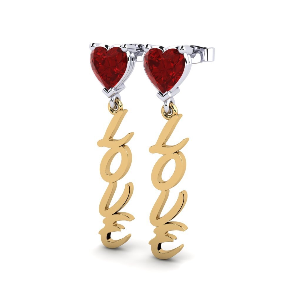 14k Oro Amarillo & Blanco Rubí (Creado en laboratorio) Pendiente de mujer Oak