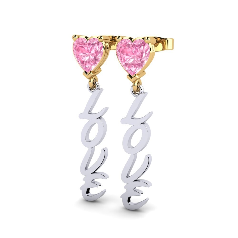 9k Oro Blanco & Amarillo Zafiro Rosado Pendiente de mujer Oak