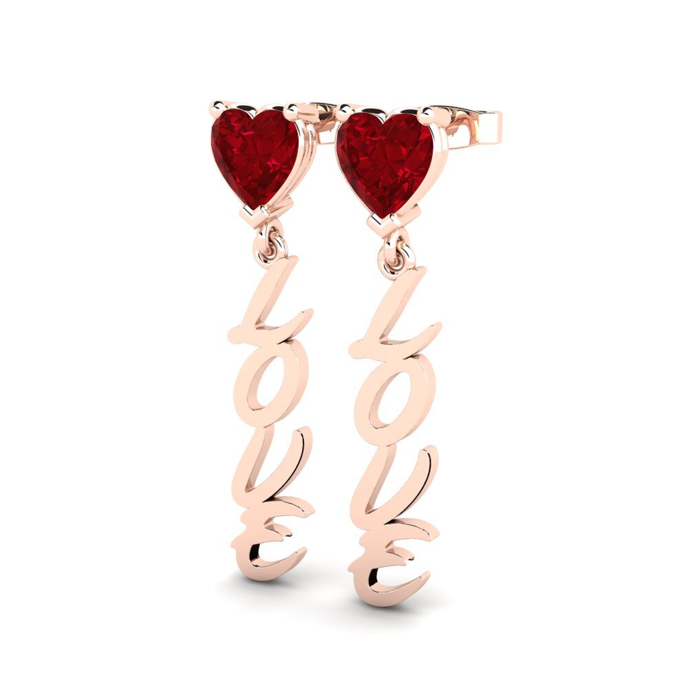 14k Oro Rosa Circonita Roja Pendiente de mujer Oak