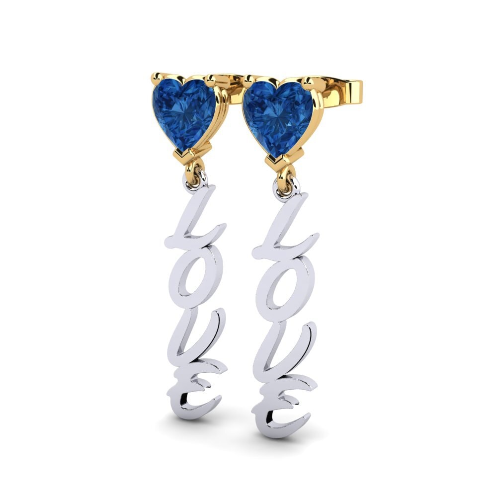 18k Oro Blanco & Amarillo Circonita Azul Oscuro Pendiente de mujer Oak