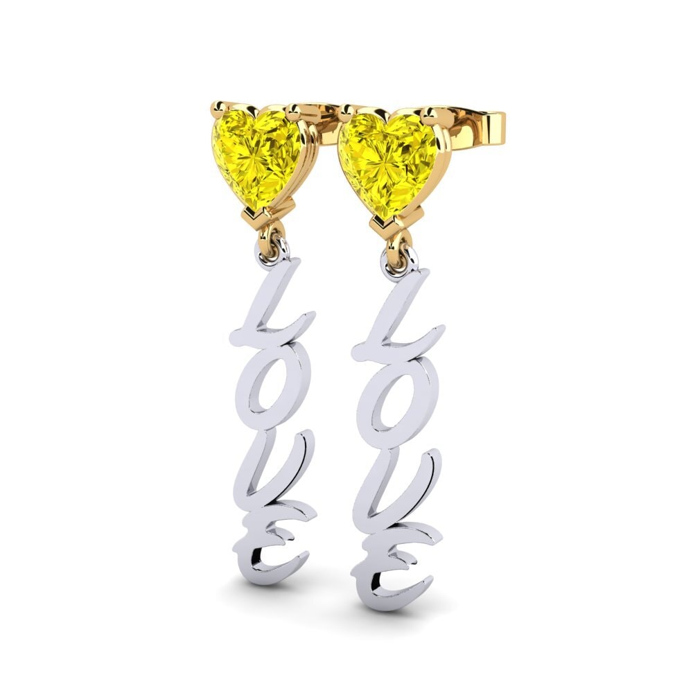 18k Oro Blanco & Amarillo Diamante Amarillo Pendiente de mujer Oak