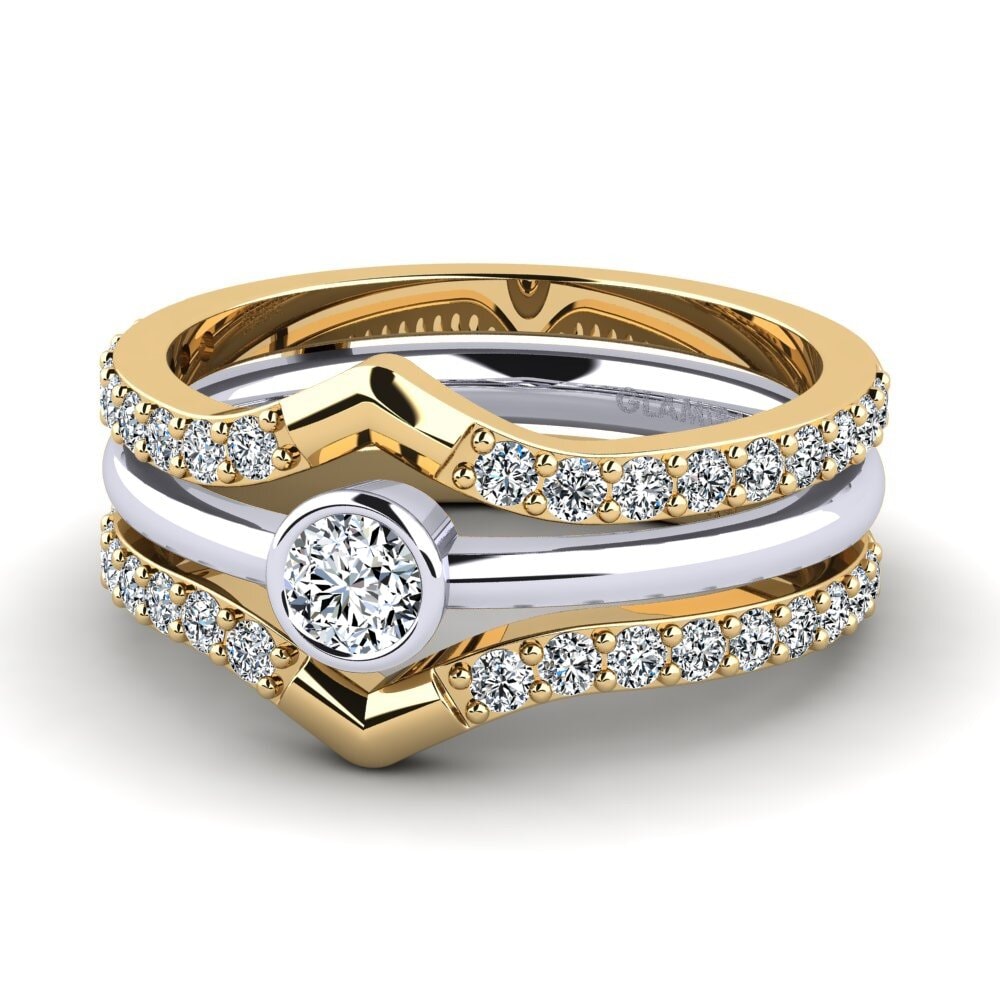9k Oro Amarillo & Blanco Anillo Oarw SET