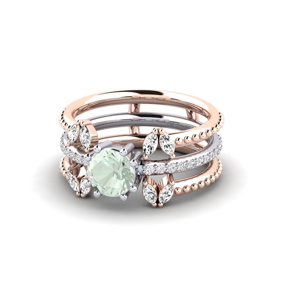 14ct Rose & White Gold Green Amethyst Ring Odyng - SET