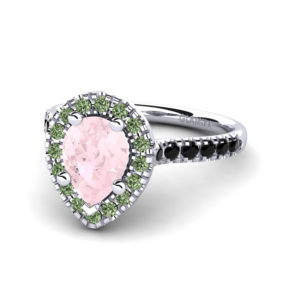 18k Oro Blanco Cuarzo rosa Anillo de compromiso Oiffe