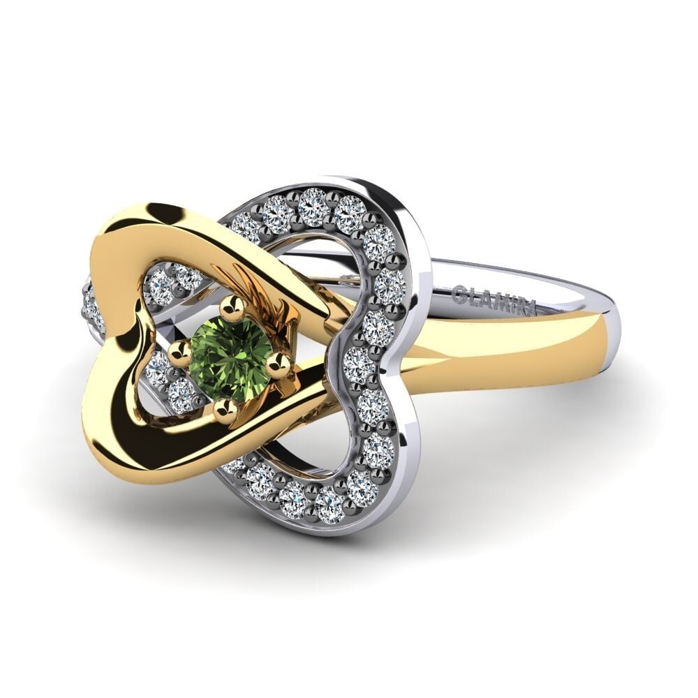 14k Oro Blanco & Amarillo Zafiro Verde Anillo de compromiso Olevia 0.1 crt