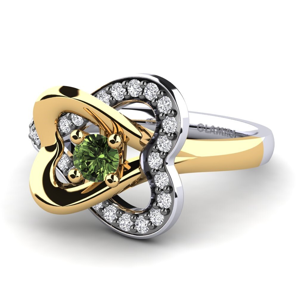 14k Oro Blanco & Amarillo Zafiro Verde Anillo de compromiso Olevia 0.16 crt