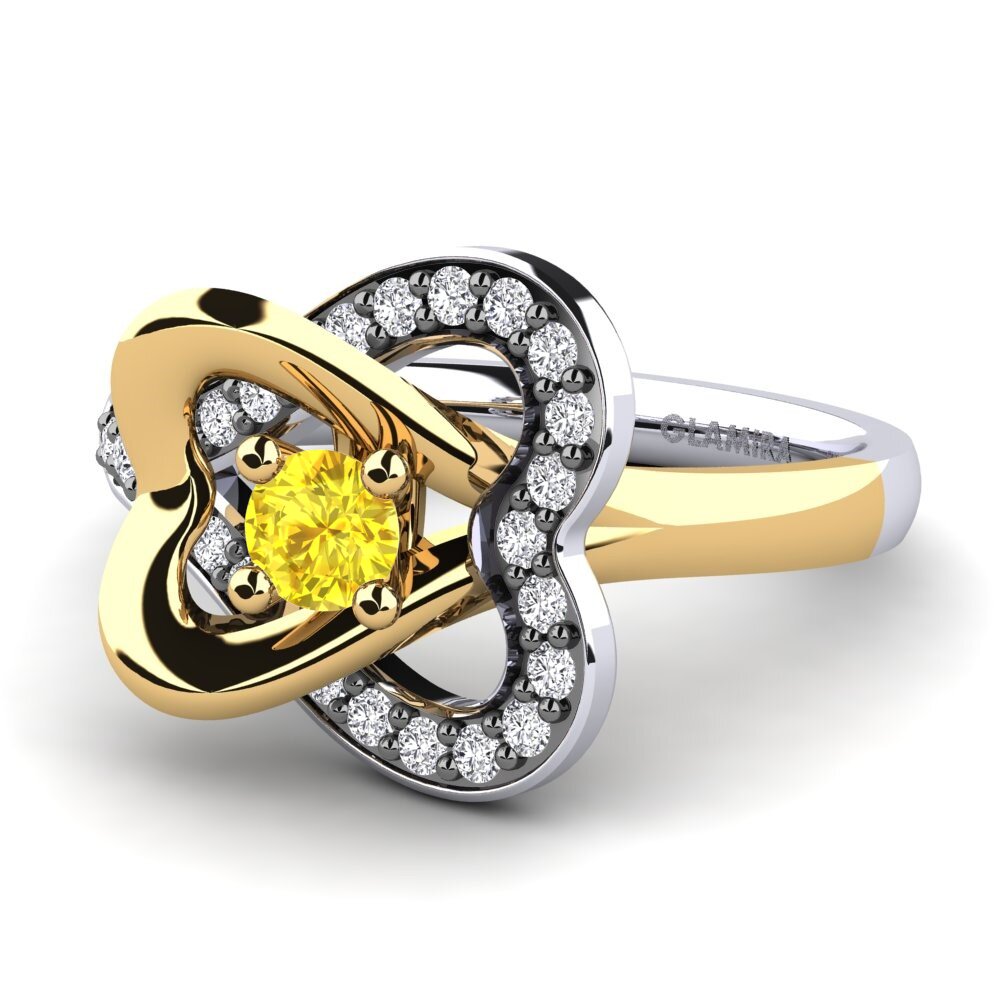 14k Oro Blanco & Amarillo Zafiro amarillo Anillo de compromiso Olevia 0.16 crt
