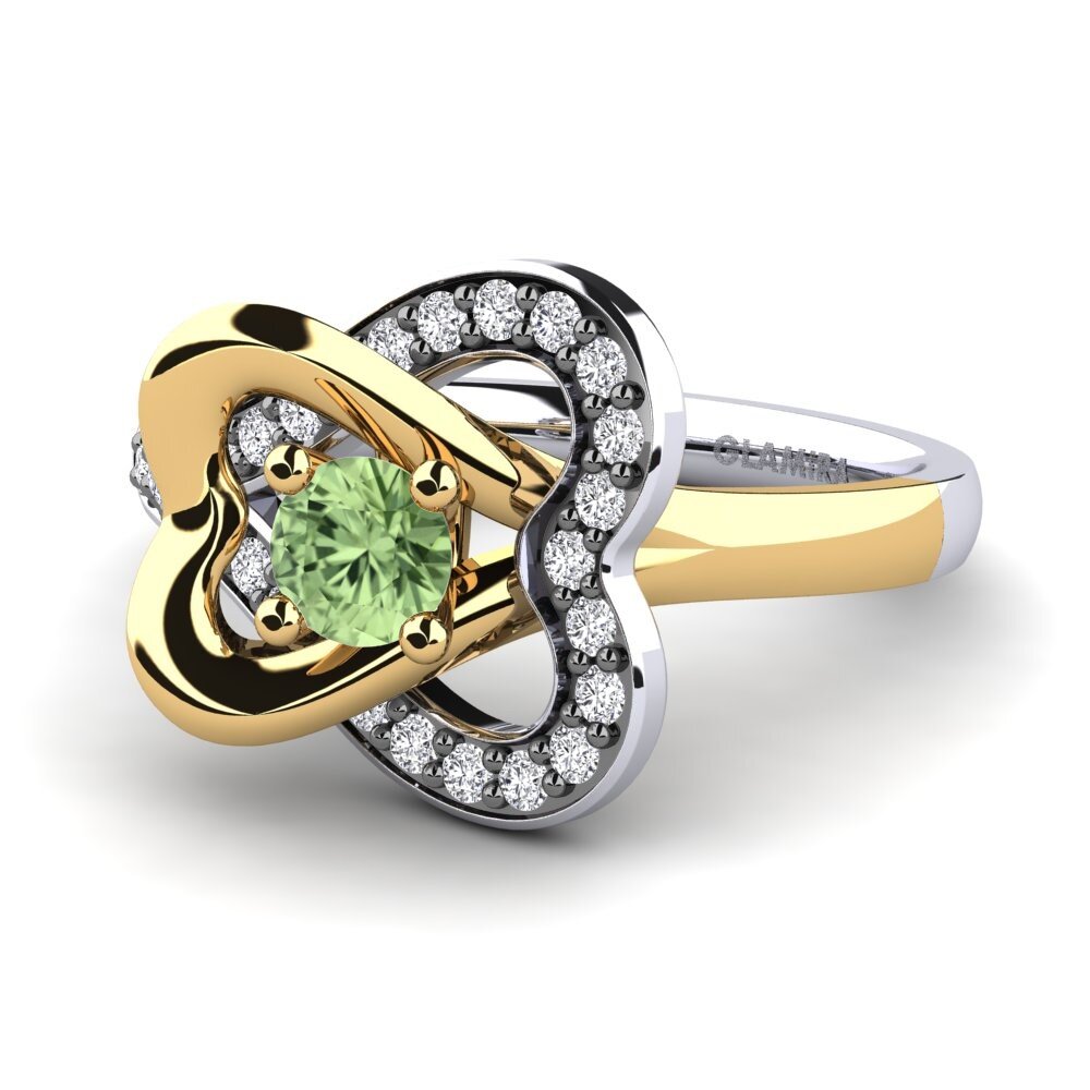 14k Oro Blanco & Amarillo Zafiro Verde Anillo de compromiso Olevia 0.25 crt