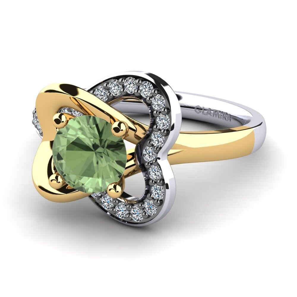 14k Oro Blanco & Amarillo Zafiro Verde Anillo de compromiso Olevia 0.8 crt