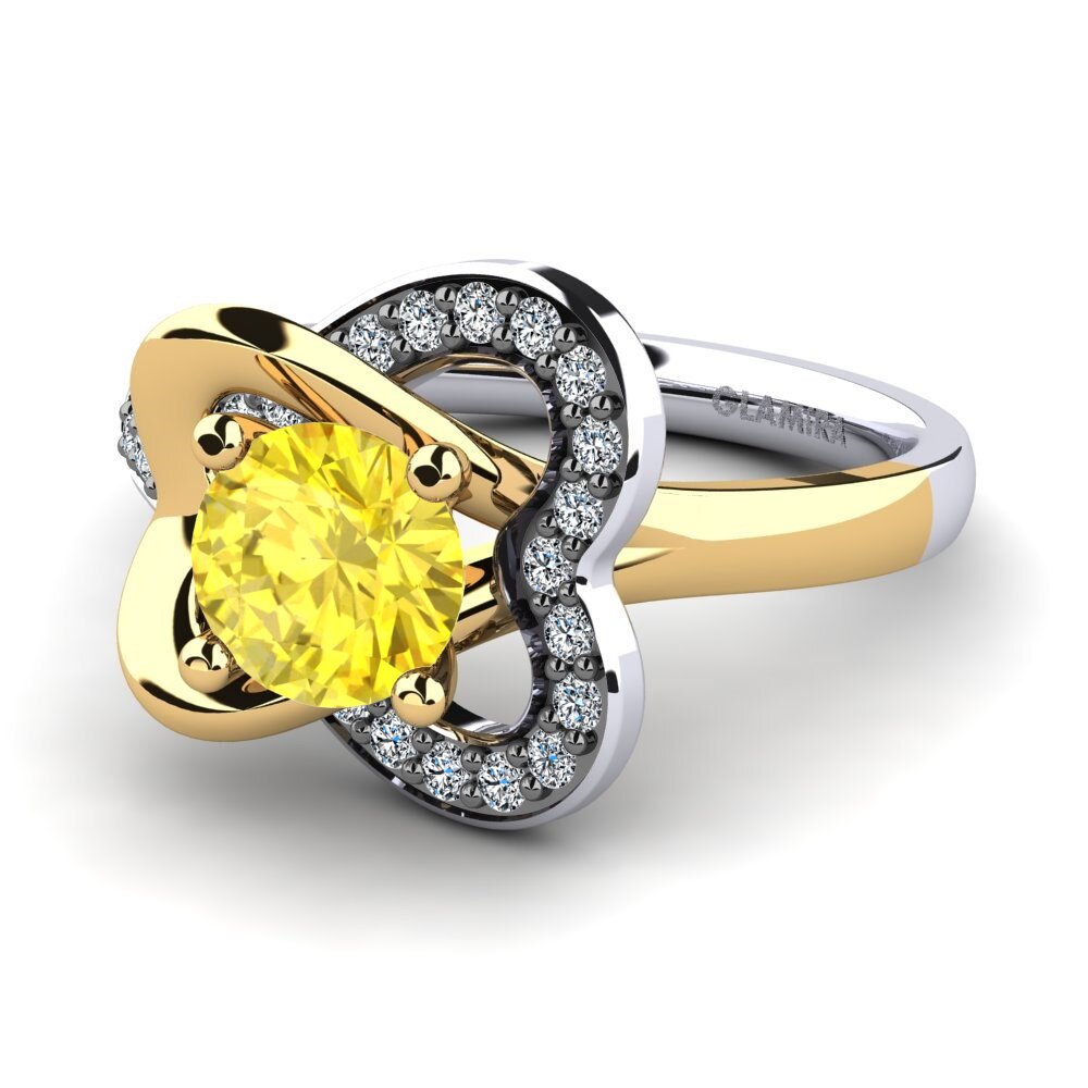 14k Oro Blanco & Amarillo Zafiro amarillo Anillo de compromiso Olevia 0.8 crt