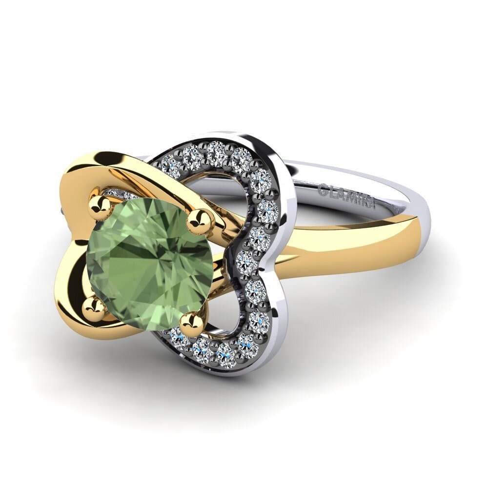 14k Oro Blanco & Amarillo Zafiro Verde Anillo de compromiso Olevia 1.0 crt