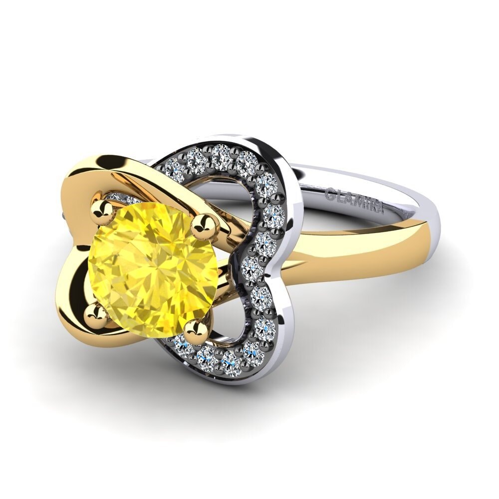 14k Oro Blanco & Amarillo Zafiro amarillo Anillo de compromiso Olevia 1.0 crt