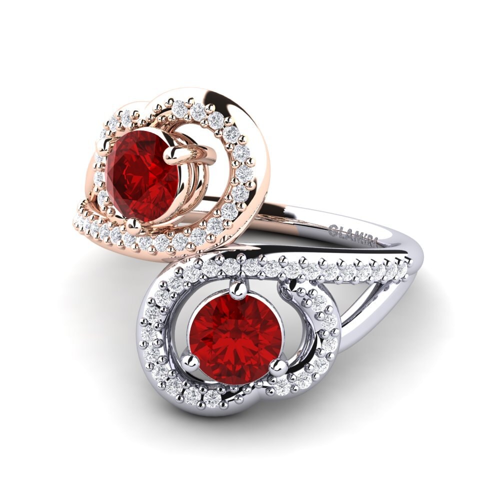 14k Oro Blanco & Rosa Rubí (Creado en laboratorio) Anillo Olliana