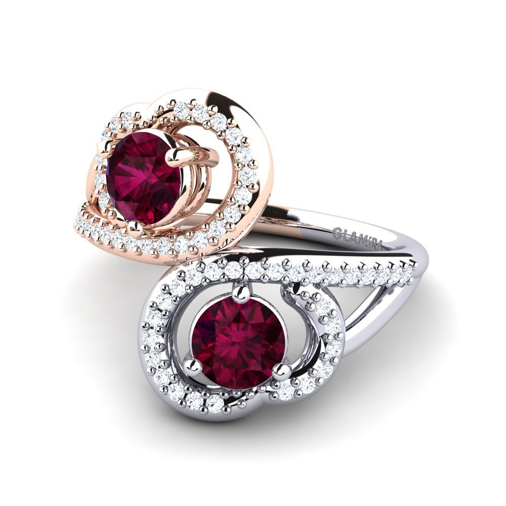 14k Oro Blanco & Rosa Granate Rhodolite Anillo Olliana
